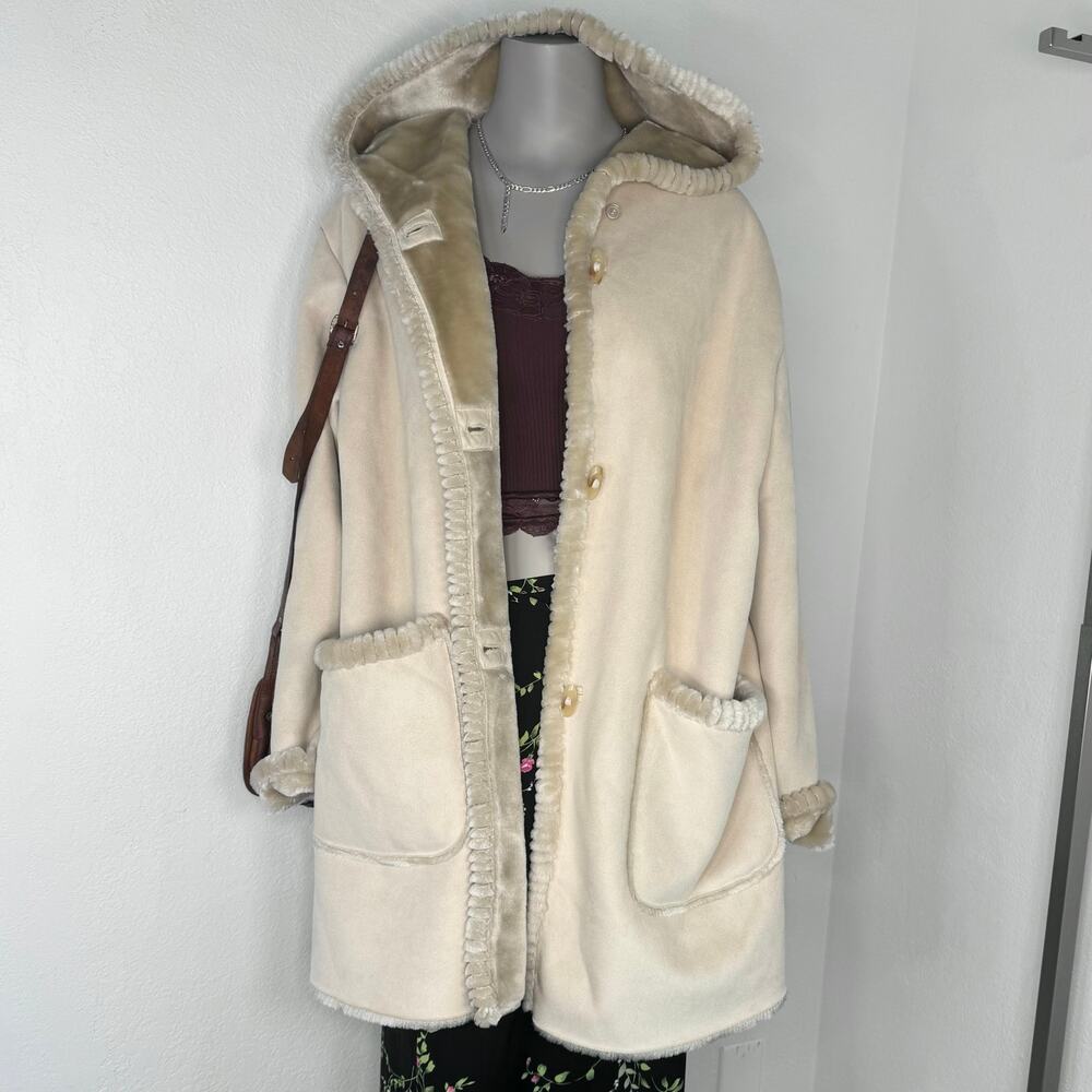 Y2K 90s Faux Suede Faux Fur Penny Lane Afghan Coat Jacket Fisherman Tan 2X